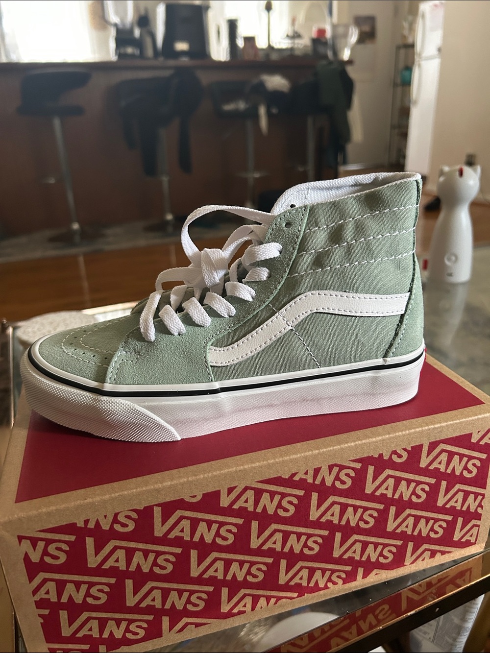 Vans Kids High-Top Sneakers in Sage Green and White